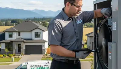 Professional AC repair technicians servicing residential units in Seattle, WA