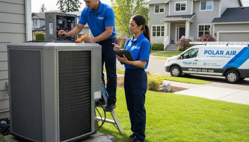 Professional AC repair technician servicing air conditioner unit in Seattle WA
