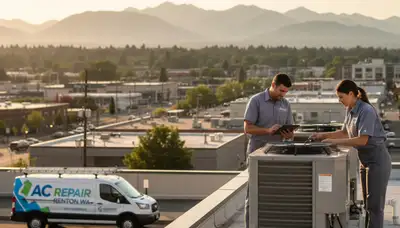 Professional AC repair technician servicing air conditioner unit in Seattle, WA