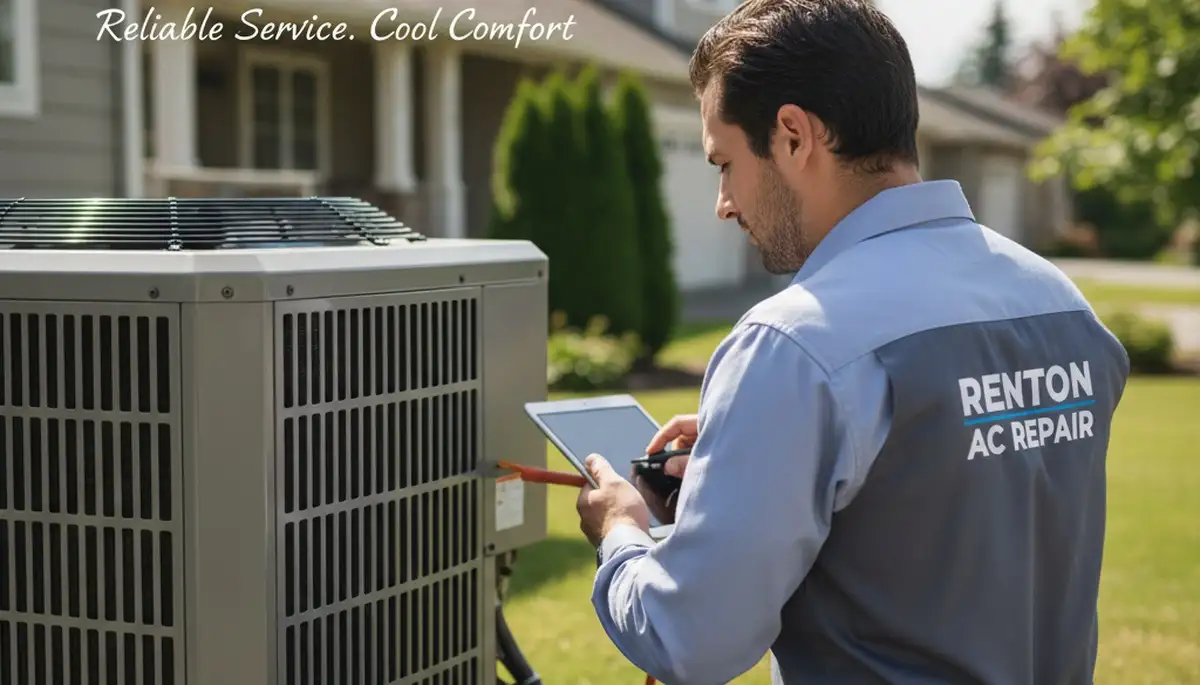 Professional AC repair technician servicing home air conditioner in Seattle, WA