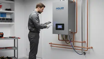 Technician performing boiler repair in Seattle, WA home for Five Star Cooling heating service