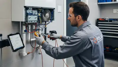 Technician performing boiler repair in Seattle, WA home for Five Star Cooling heating service