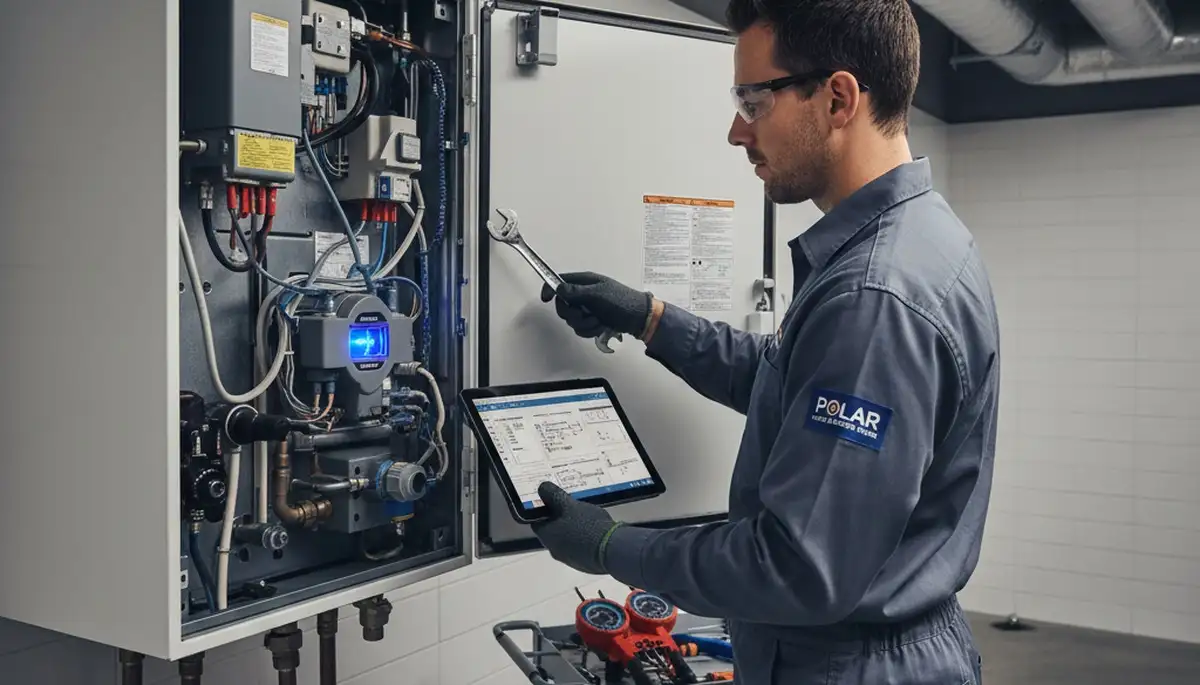 Technician performing boiler repair in Seattle, WA for residential heating system maintenance