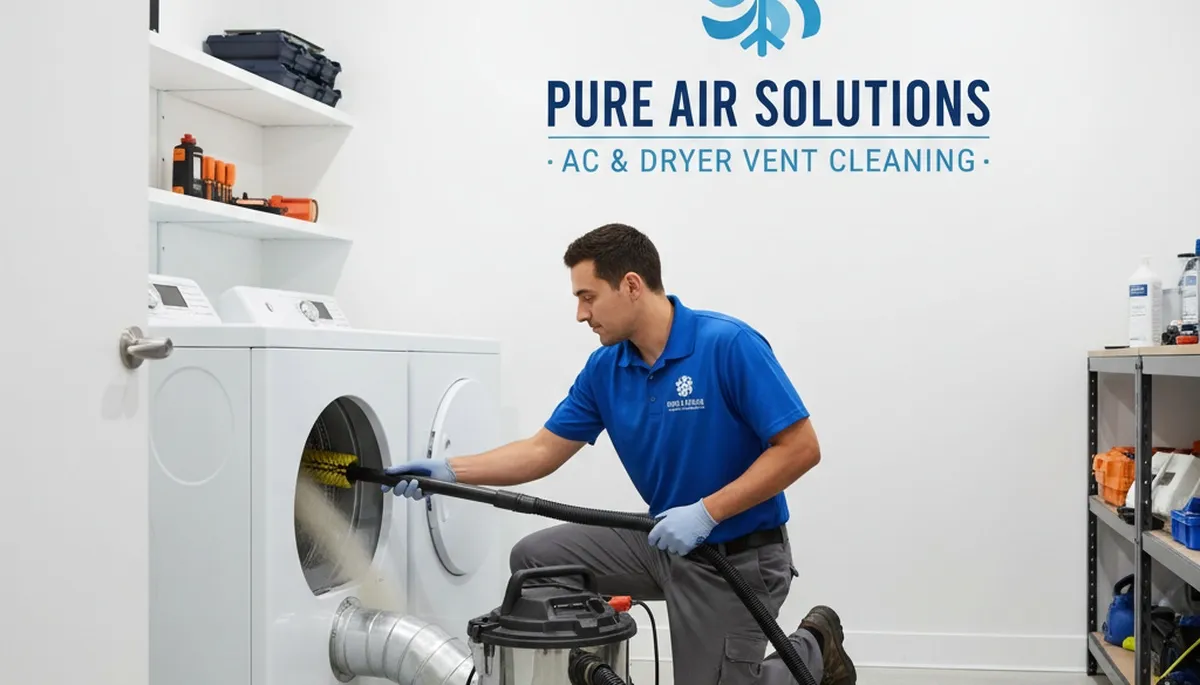Technician performing professional dryer vent cleaning service in Seattle, WA for improved home safety
