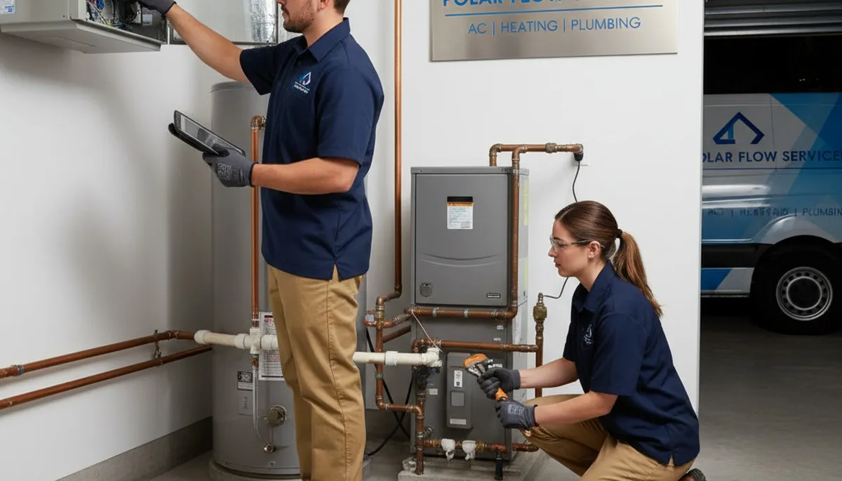Technician performing AC repair and plumbing service in Seattle, WA for Five Star Cooling