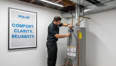 Technician performing water heater repair in Seattle WA home for Five Star Cooling service